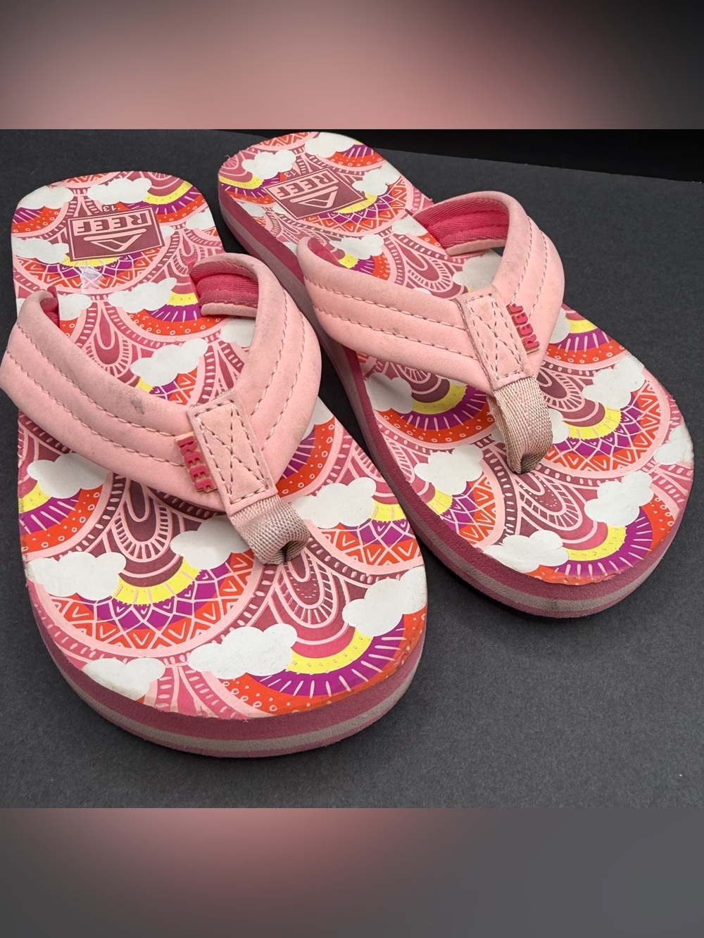 Reef Pink Patterned Beach‎ Flip-Flops, Size:13